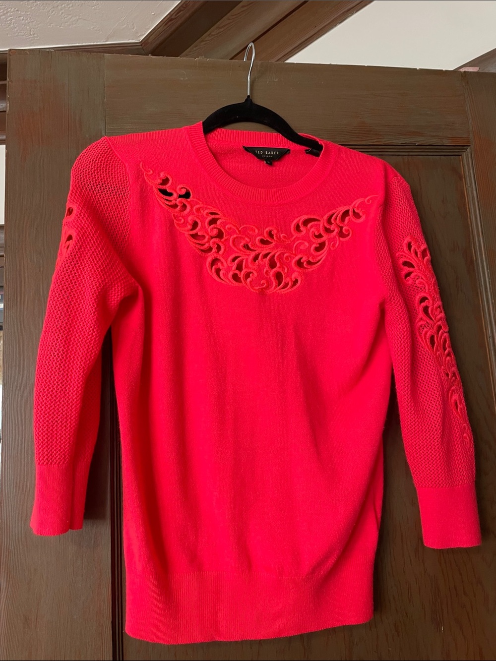Ted Baker Hot Pink Cutout Detail Crewneck Sweater